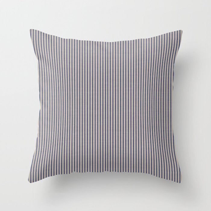 Navy Blue Striped Linen Throw Pillow