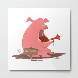 A Funny Cartoon Character with a Vegan Piggy. Metal Print