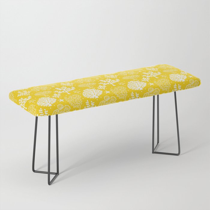 Yellow And White Coral Silhouette Pattern Bench