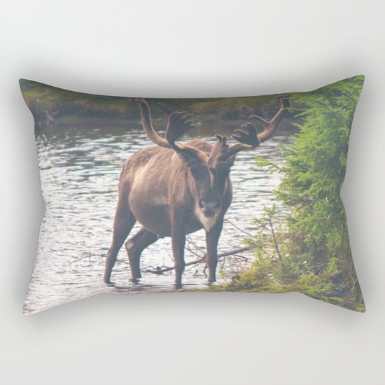 Moose in the River (Forest Wildlife) Rectangular Pillow
