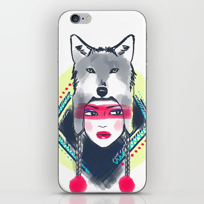 Girl with wolf hat iPhone Skin
