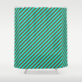 [ Thumbnail: Aqua & Brown Colored Stripes Pattern Shower Curtain ]
