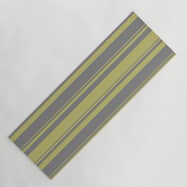 [ Thumbnail: Dark Khaki & Grey Colored Striped Pattern Yoga Mat ]