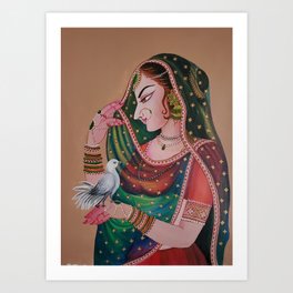 Mughal Lady with bird Art Print