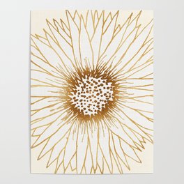 Gold Sunflower Drawing Poster