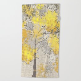 Abstract Yellow and Gray Trees Beach Towel