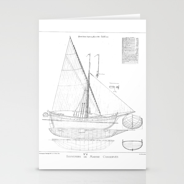 Vintage Black White Sailboat Blueprint Drawing Antique Nautical