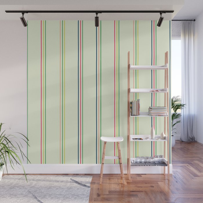 Triple thin multicolor stripes on a light background. Stylish minimalism print  Wall Mural