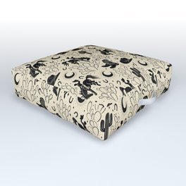 Cowboys and Cacti - cream and black Outdoor Floor Cushion