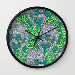 Mosaic Dinosaurs and Hummingbirds Wall Clock