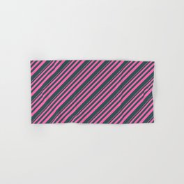 [ Thumbnail: Hot Pink and Dark Slate Gray Colored Stripes Pattern Hand & Bath Towel ]