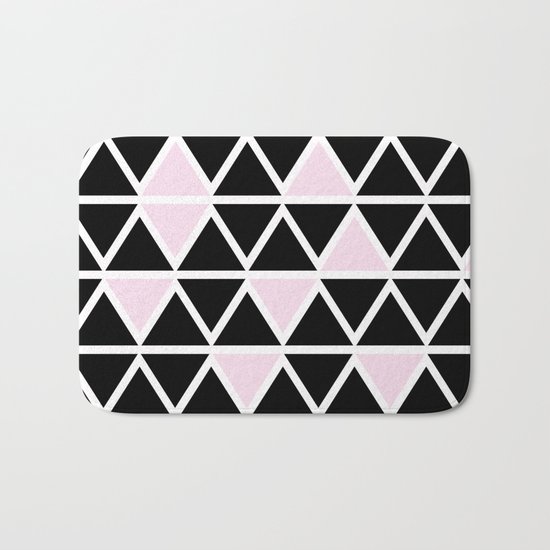 Abstract geometric triangle pattern- pink-black Bath Mat