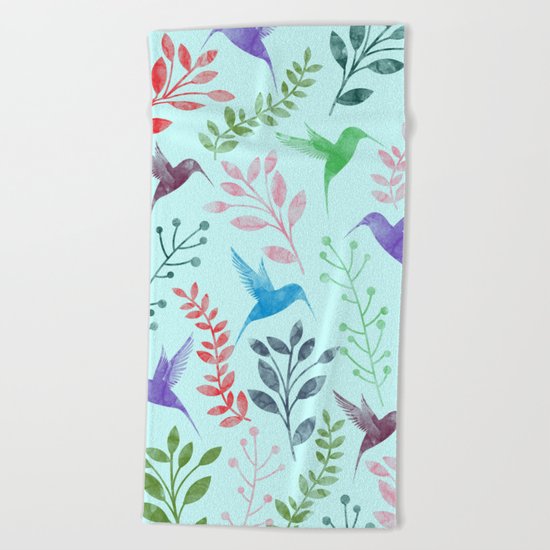 Watercolor Floral & Birds III Beach Towel