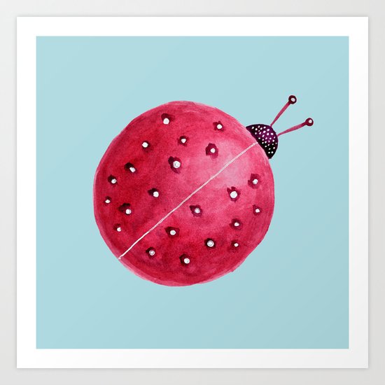 Spherical Abstract Watercolor Ladybug Art Print
