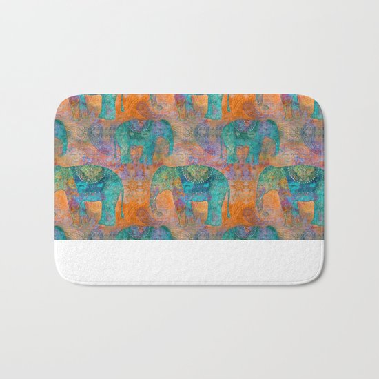 Elephant Pattern allover orange turquoise Bath Mat