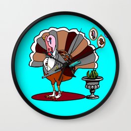 A Thanksgiving Dressed Turkey with a Rifle Wall Clock