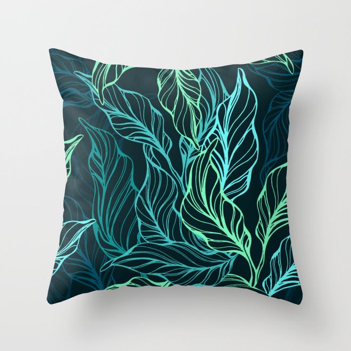 Tropical Vibrant Leaves Throw Pillow
