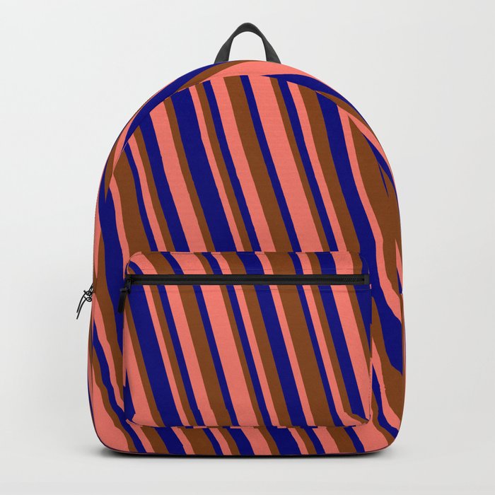Blue, Brown & Salmon Colored Stripes Pattern Backpack