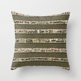 Bayeux Tapestry on Army Green - Full scenes & description Throw Pillow