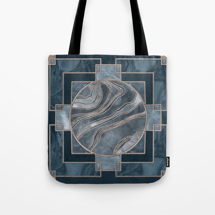 Stained Glass Art Deco Design Navy Blue And Gold Tote Bag