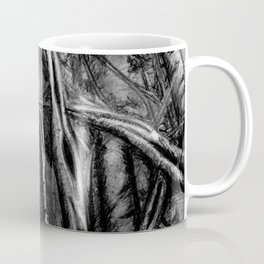 Black and white drawing of a twisted and gnarly Fig Tree Coffee Mug