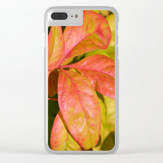 Summery Pink and Green Leaves Clear iPhone Case