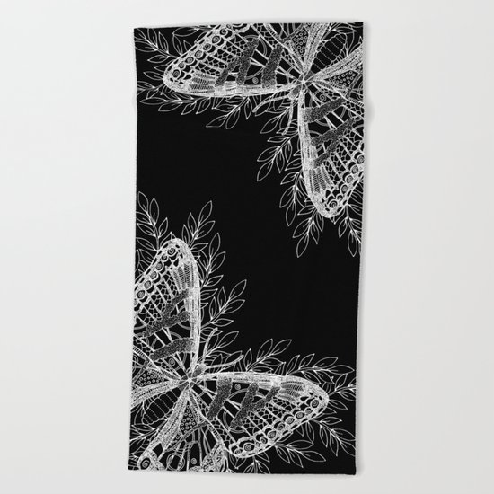 Black and White Butterfly Design Beach Towel