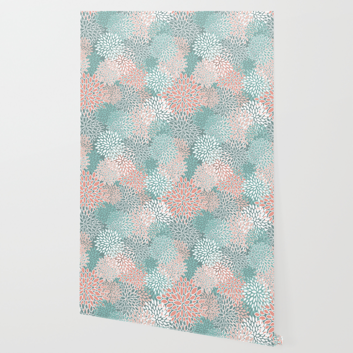 Festive Floral Prints Teal And Coral Abstract Art Wallpaper By Meganmorrisart Society6