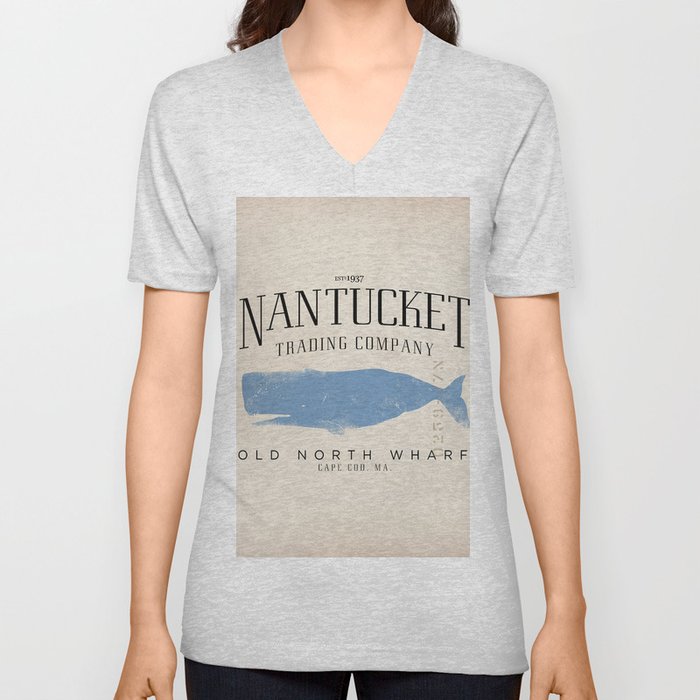 Nantucket whale nautical ocean wharf Massachusetts cottage beach house art V Neck T Shirt