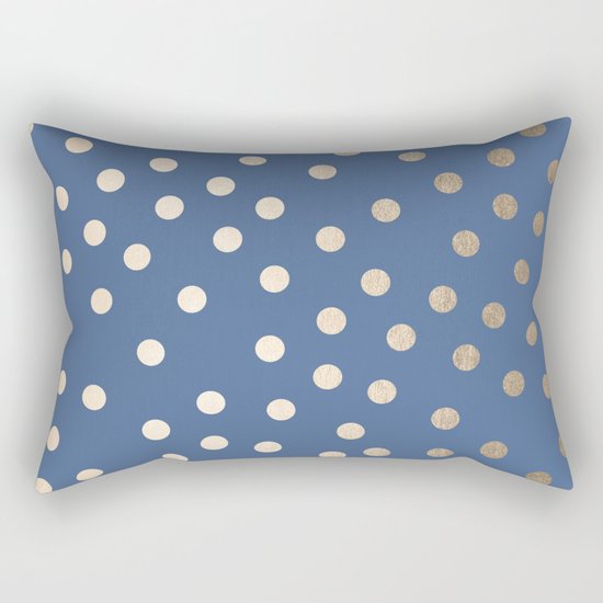 Simply Dots White Gold Sands on Aegean Blue Rectangular Pillow