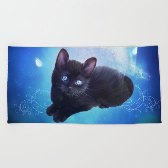 Cute little black kitten Beach Towel