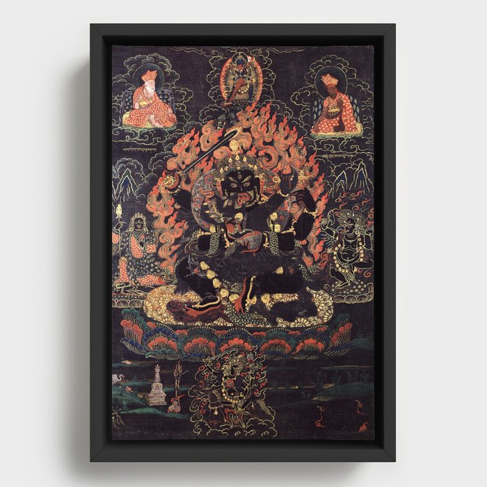 Mahakala Buddhist Protector Chaturbhuja Four Hands 1800s Framed Canvas