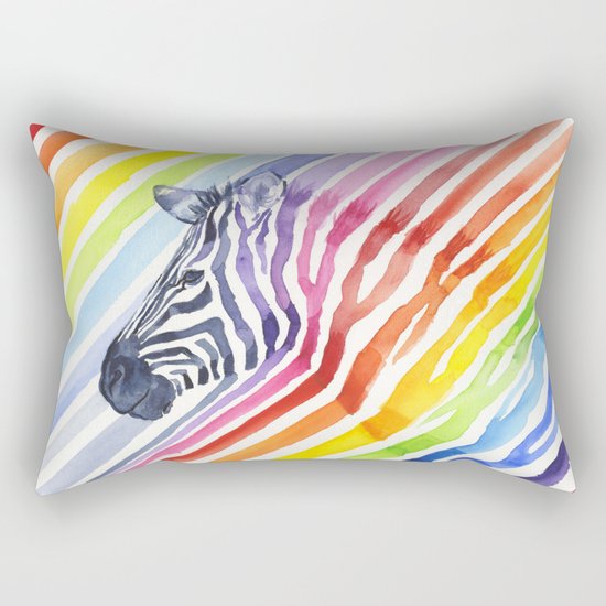 Zebra Rainbow Stripes Colorful Whimsical Animal Rectangular Pillow