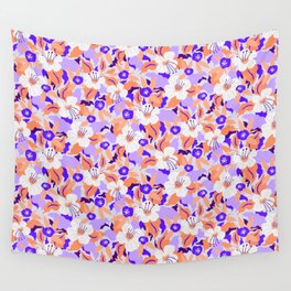 Electric Meadow Pattern - Orange, Blue Indigo & Lavender Purple Wall Tapestry