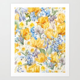 Yellow Tulip Vintage Springflower Garden Art Print
