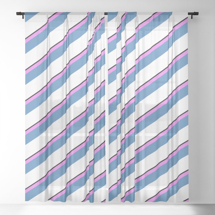 Black, Violet, Blue & White Colored Lines/Stripes Pattern Sheer Curtain