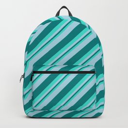 [ Thumbnail: Turquoise, Light Blue & Teal Colored Lined Pattern Backpack ]