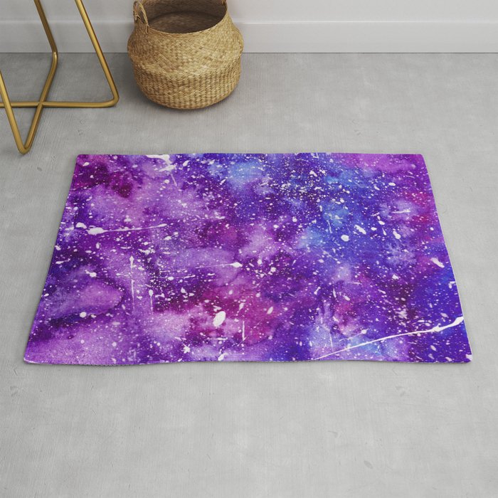 Artistic white paint splatters pink purple watercolor Rug by Pink Water
