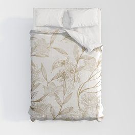 Elegant white gold modern trendy floral Comforter