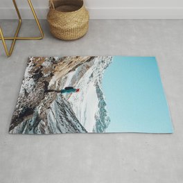 UNRECOGNIZABLE - PERSON - STANDING - ON - SNOWY - PATH - AND - ADMIRING - VIEW - ON - MOUNTAIN - PHOTOGRAPHY Rug
