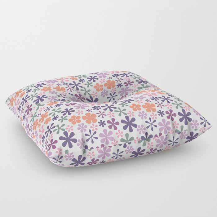 dreamsicle orange lavender eclectic daisy print ditsy florets Floor Pillow