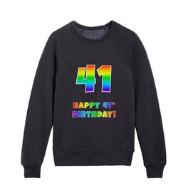 [ Thumbnail: HAPPY 41ST BIRTHDAY - Multicolored Rainbow Spectrum Gradient Kids Crewneck ]