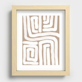 Tan and White Lines Abstract Print Recessed Framed Print