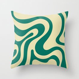 Retro Groovy Swirl Liquid Art - Green & Light Green Throw Pillow
