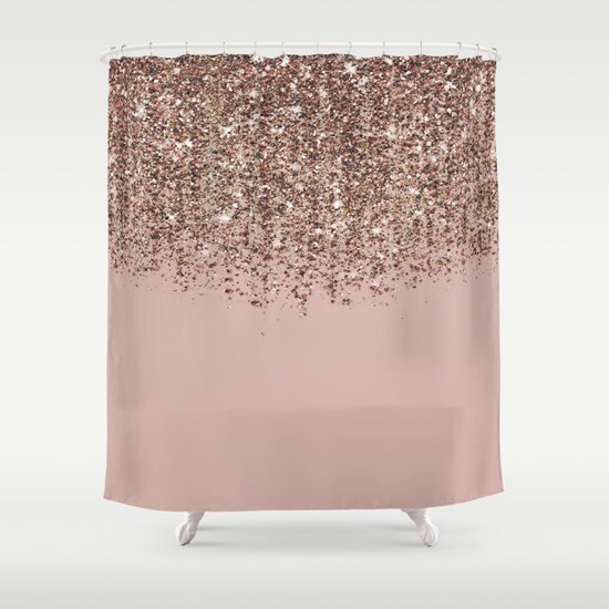 Blush Pink Rose Gold Bronze Cascading Glitter Shower Curtain By Christyne Society6 - Blush Pink Glitter Shower Curtain