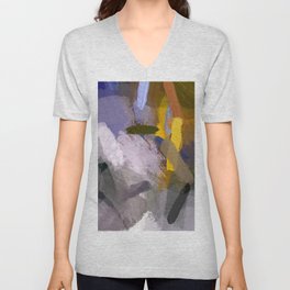 abstract splatter brush stroke painting texture background in yellow purple brown V Neck T Shirt