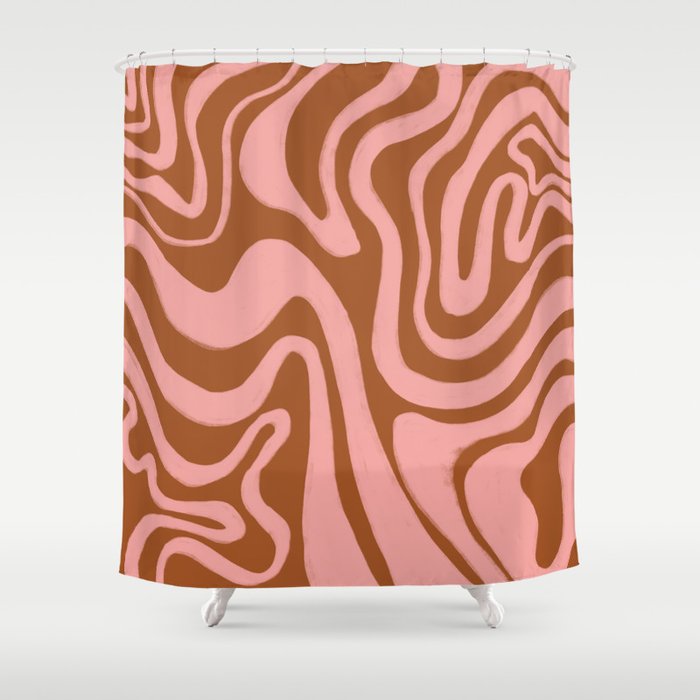 70s Retro Liquid Swirl in Burnt Orange + Pink Shower Curtain