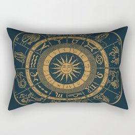 Vintage Zodiac & Astrology Chart | Royal Blue & Gold Rectangular Pillow