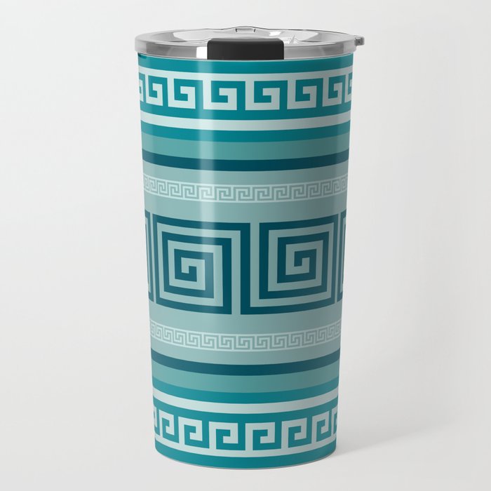 Greek Key - Meander - Ocean palette Travel Mug