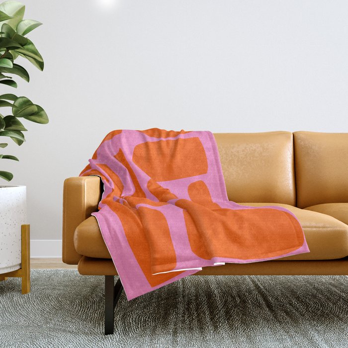 Orange Shapes on Pink Throw Blanket